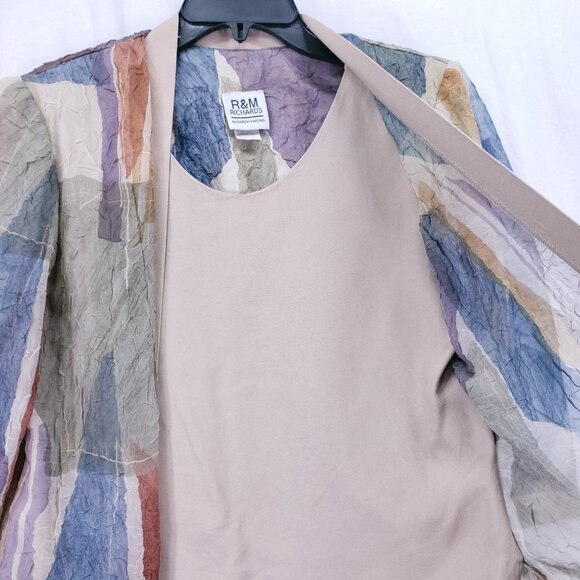 Vintage R&M Richards by Karen Kwong Colorful Earth Tones Modest Sheer Top 10 - Picture 6 of 15